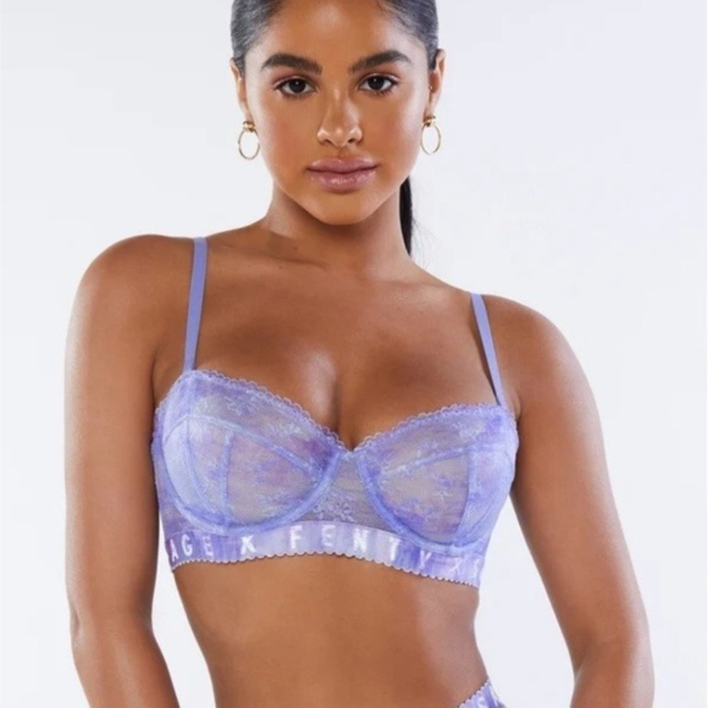 Savage X Fenty NWT Watercolor Tie Dye Unlined Lace Bra Blue Purple 32C